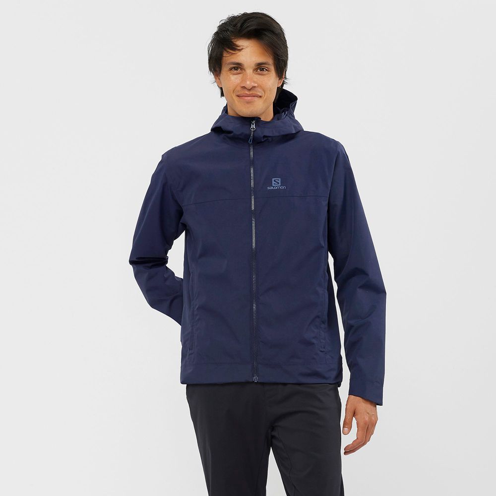 SALOMON EXPLORE WATERPROOF 2L M Philippines - Men's Jackets - Navy | 871653-WGP